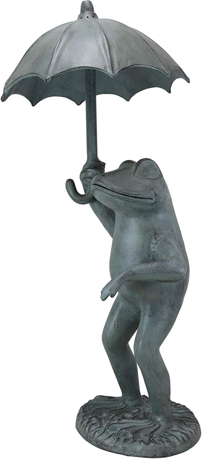 Ebros Gift Ebros Gift Large Cast Aluminum Metal Whimsical Rainy Day Fable Frog With Umbrella Garden Water Spitter Statue 30.25" Tall Pond Frogs Fairy Tale Patio Pool Lawn Decorative Sculpture