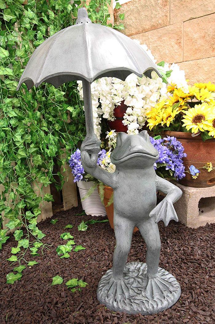 ebros gift Ebros Gift Large Cast Aluminum Metal Whimsical Rainy Day Fable Frog with Umbrella Garden Water Spitter Statue 30.25" Tall Pond Frogs Fairy Tale Patio Pool Lawn Decorative Sculpture