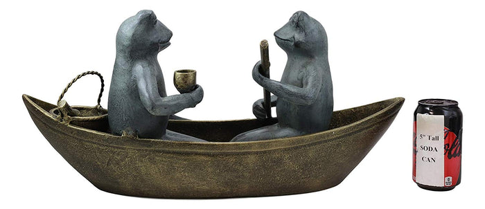 Ebros Gift Ebros Gift Large Cast Aluminum Metal Whimsical Romantic Lover Couple Frogs Having Picnic On Rowboat Garden Statue 21.5" Wide River Pond Frog Patio Pool Lawn Decorative Sculpture