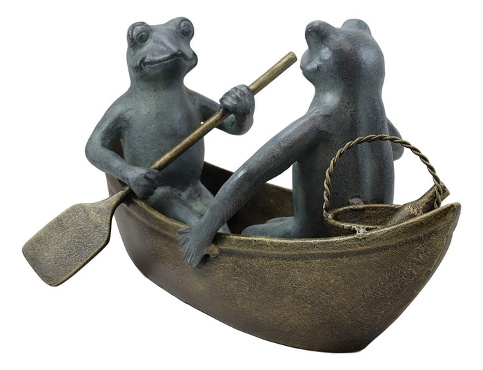 Ebros Gift Ebros Gift Large Cast Aluminum Metal Whimsical Romantic Lover Couple Frogs Having Picnic On Rowboat Garden Statue 21.5" Wide River Pond Frog Patio Pool Lawn Decorative Sculpture