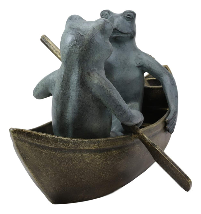 Ebros Gift Ebros Gift Large Cast Aluminum Metal Whimsical Romantic Lover Couple Frogs Having Picnic On Rowboat Garden Statue 21.5" Wide River Pond Frog Patio Pool Lawn Decorative Sculpture