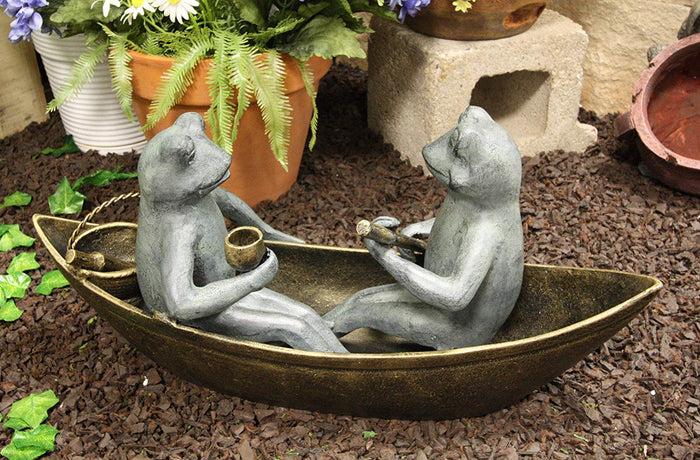 ebros gift Ebros Gift Large Cast Aluminum Metal Whimsical Romantic Lover Couple Frogs Having Picnic On Rowboat Garden Statue 21.5" Wide River Pond Frog Patio Pool Lawn Decorative Sculpture