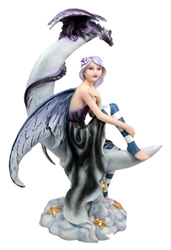 Ebros Gift Ebros Gift Large Celestial Crescent Moon Fairy With Pet Dragon Figurine 13"H