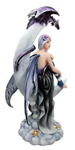 Ebros Gift Ebros Gift Large Celestial Crescent Moon Fairy With Pet Dragon Figurine 13"H