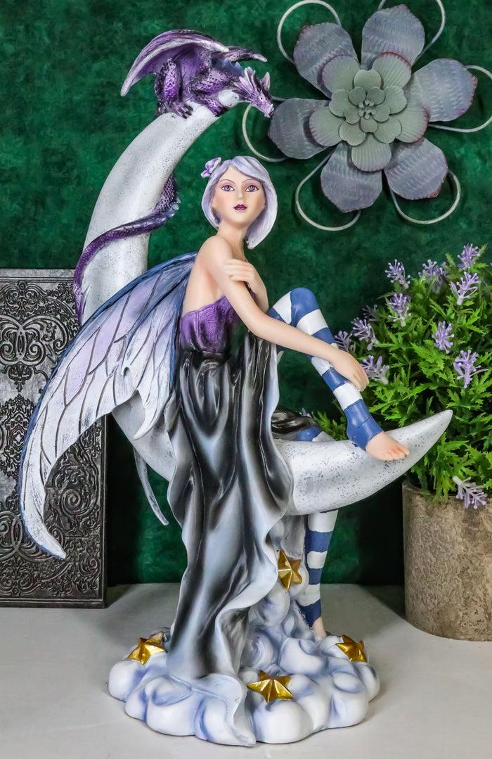 ebros gift Ebros Gift Large Celestial Crescent Moon Fairy With Pet Dragon Figurine 13"H