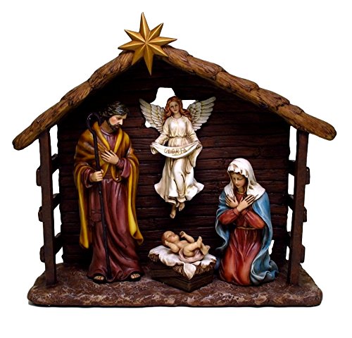 ebros gift Ebros Gift Large Holy Family Nativity Manger Scene Gloria Angel With Mary Joseph and Baby Jesus Figurine 6 Piece Set