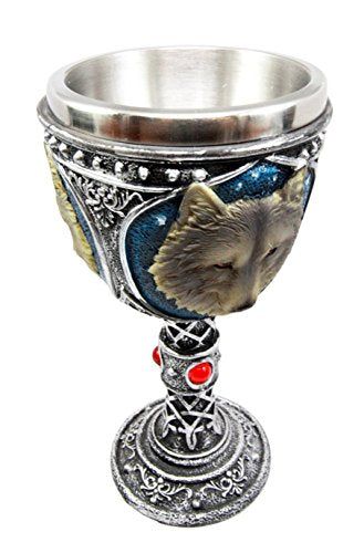 Ebros Gift Ebros Gift Large Magical Celtic Blue Remus Ancient Gray Wolf Goblet Chalice Cup Figurine 8oz