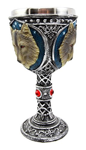 Ebros Gift Ebros Gift Large Magical Celtic Blue Remus Ancient Gray Wolf Goblet Chalice Cup Figurine 8oz