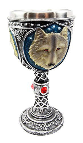 Ebros Gift Ebros Gift Large Magical Celtic Blue Remus Ancient Gray Wolf Goblet Chalice Cup Figurine 8oz