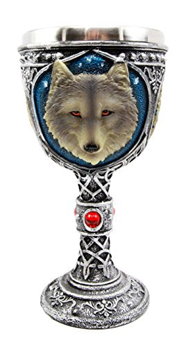 ebros gift Ebros Gift Large Magical Celtic Blue Remus Ancient Gray Wolf Goblet Chalice Cup Figurine 8oz