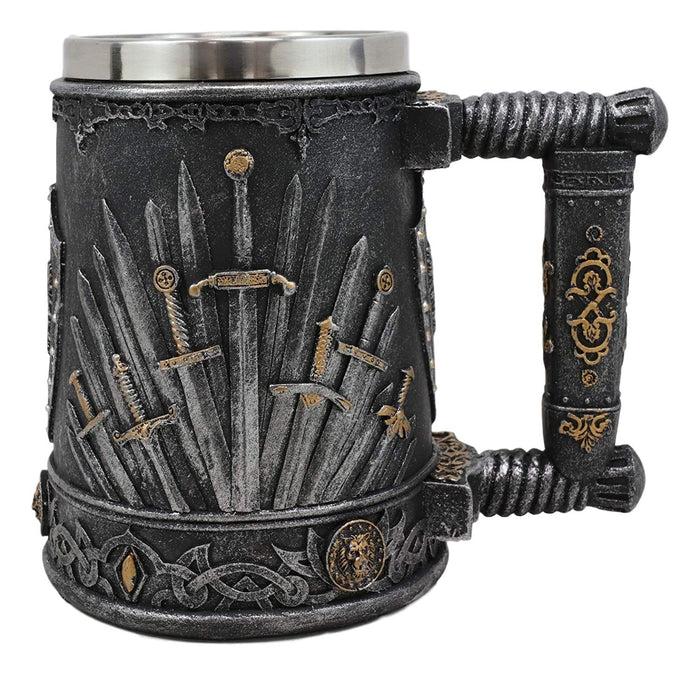 Ebros Gift Ebros Gift Large Medieval Dragon Iron Throne Of Swords And Heraldry Crest Shields Coffee Mug 14oz Drinking Beer Stein Tankard Cup Fantasy Dungeons And Dragons Elixir Of Life Valyrian Steel Blades