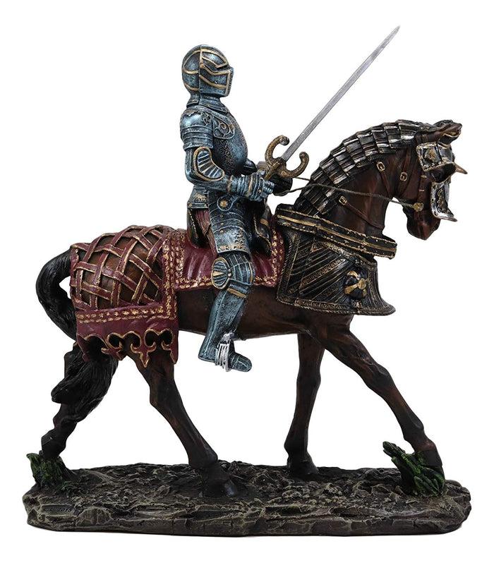 ebros gift Ebros Gift Large Medieval Royal Suit of Armor European Knight with Long Sword Riding On Heavy Cavalry Horse Statue 12.75" Long
