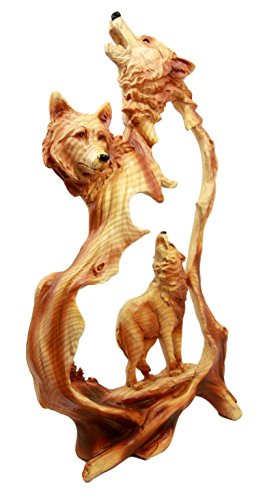 Ebros Gift Ebros Gift Large Nature Rustic Faux Wood Wildlife Scene Howling Wolf Pack Figurine 12.5"H