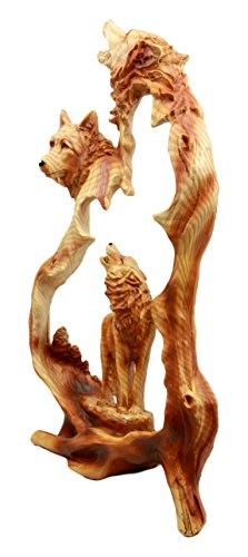Ebros Gift Ebros Gift Large Nature Rustic Faux Wood Wildlife Scene Howling Wolf Pack Figurine 12.5"H