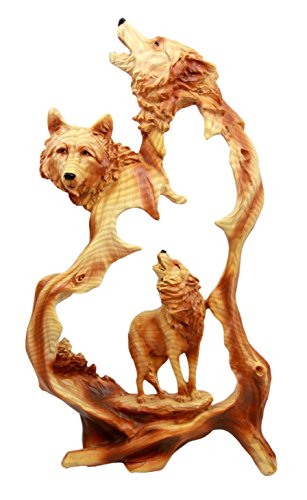 ebros gift Ebros Gift Large Nature Rustic Faux Wood Wildlife Scene Howling Wolf Pack Figurine 12.5"H
