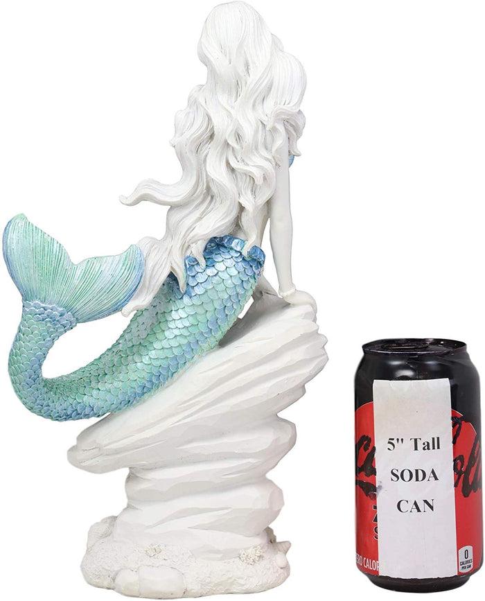 Ebros Gift Ebros Gift Large Nautical Capiz Blue Tailed Mermaid By White Coral Rocks Statue Ocean Aquamarine Princess As Coastal Beach Under The Sea Decorative Accent (Leaning On Rocks)