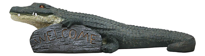 ebros gift Ebros Gift Large Realistic Crocodile Holding Welcome Sign Rock Garden Greeter Accent Statue Lake Home Patio Pool Exotic Decor of Alligators Crocodiles Caiman Gator Decorative Sculpture (29" Long)