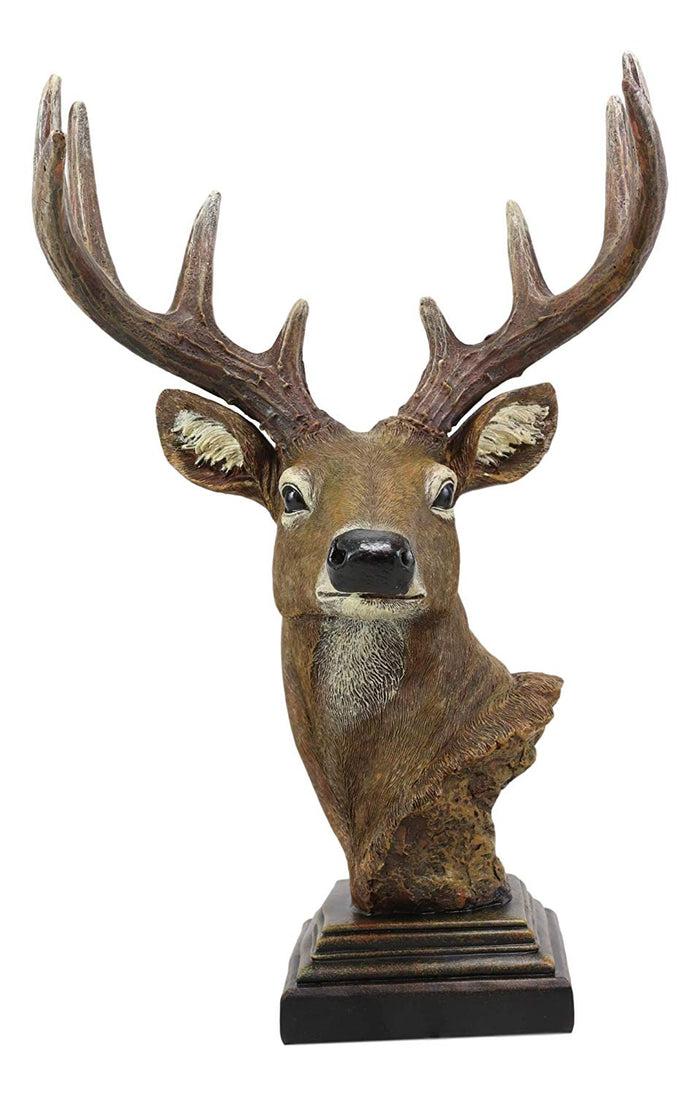 Ebros Gift Ebros Gift Large Rustic Wild Forest Woodland 10 Point Emperor Buck Deer Bust Trophy Statue On Pedestal Base 14" Tall Red Stag Antlers Taxidermy Hunter Decor For Country Cabin Lodge Resort Figurine