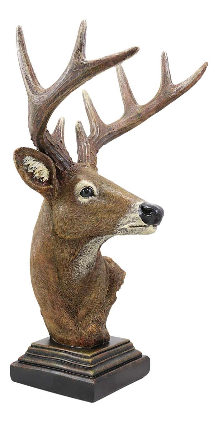 Ebros Gift Ebros Gift Large Rustic Wild Forest Woodland 10 Point Emperor Buck Deer Bust Trophy Statue On Pedestal Base 14" Tall Red Stag Antlers Taxidermy Hunter Decor For Country Cabin Lodge Resort Figurine