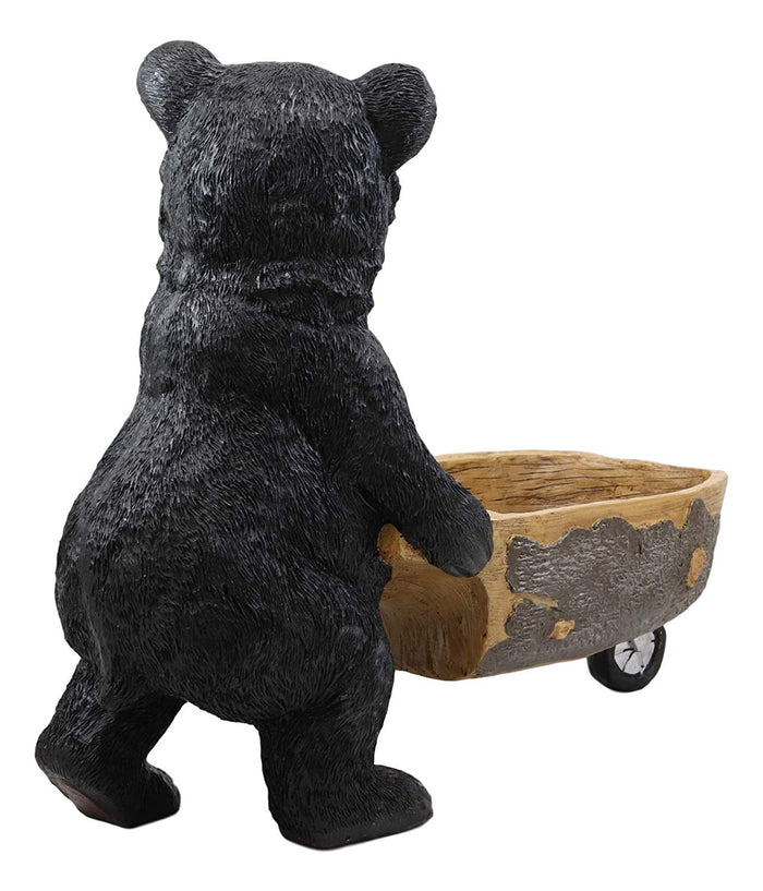 Ebros Gift Ebros Gift Large Rustic Wildlife Black Bear Pushing Wheelbarrow Cart Flowers Or Plants Planter Statue 16.25" Long Decorative Bears Statue Cabin Lodge Mountain Lake Resort Gardening Accent Decor