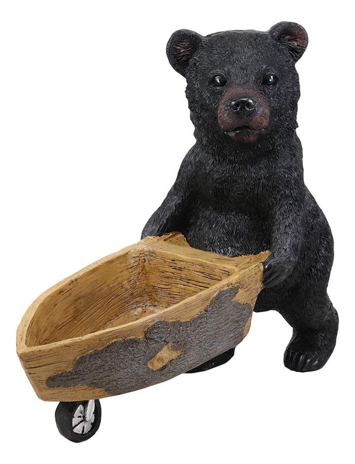 Ebros Gift Ebros Gift Large Rustic Wildlife Black Bear Pushing Wheelbarrow Cart Flowers Or Plants Planter Statue 16.25" Long Decorative Bears Statue Cabin Lodge Mountain Lake Resort Gardening Accent Decor