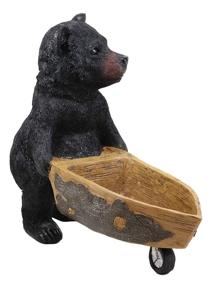 Ebros Gift Ebros Gift Large Rustic Wildlife Black Bear Pushing Wheelbarrow Cart Flowers Or Plants Planter Statue 16.25" Long Decorative Bears Statue Cabin Lodge Mountain Lake Resort Gardening Accent Decor