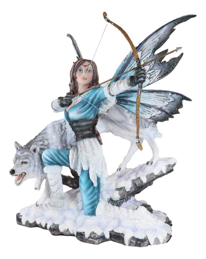 Ebros Gift Ebros Gift Large Snowcap Winter Huntress Fairy With Bow And Arrow By Alpha Wolf Fenrir Figurine 18"H