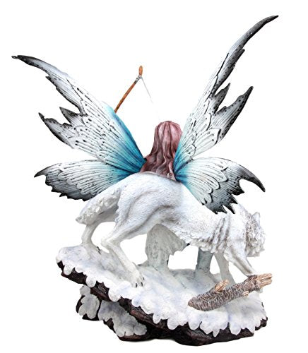 Ebros Gift Ebros Gift Large Snowcap Winter Huntress Fairy With Bow And Arrow By Alpha Wolf Fenrir Figurine 18"H