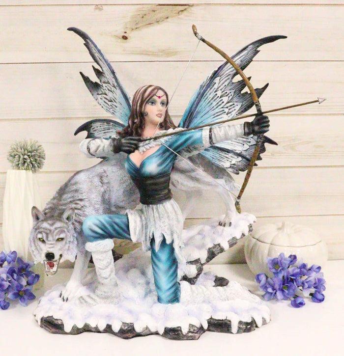 ebros gift Ebros Gift Large Snowcap Winter Huntress Fairy With Bow and Arrow By Alpha Wolf Fenrir Figurine 18"H