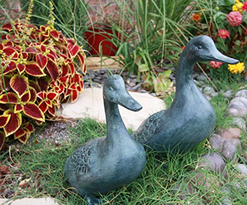 Ebros Gift Ebros Gift Large Verdi Green Aluminum Two Lover Pond Ducks Garden Statue Set