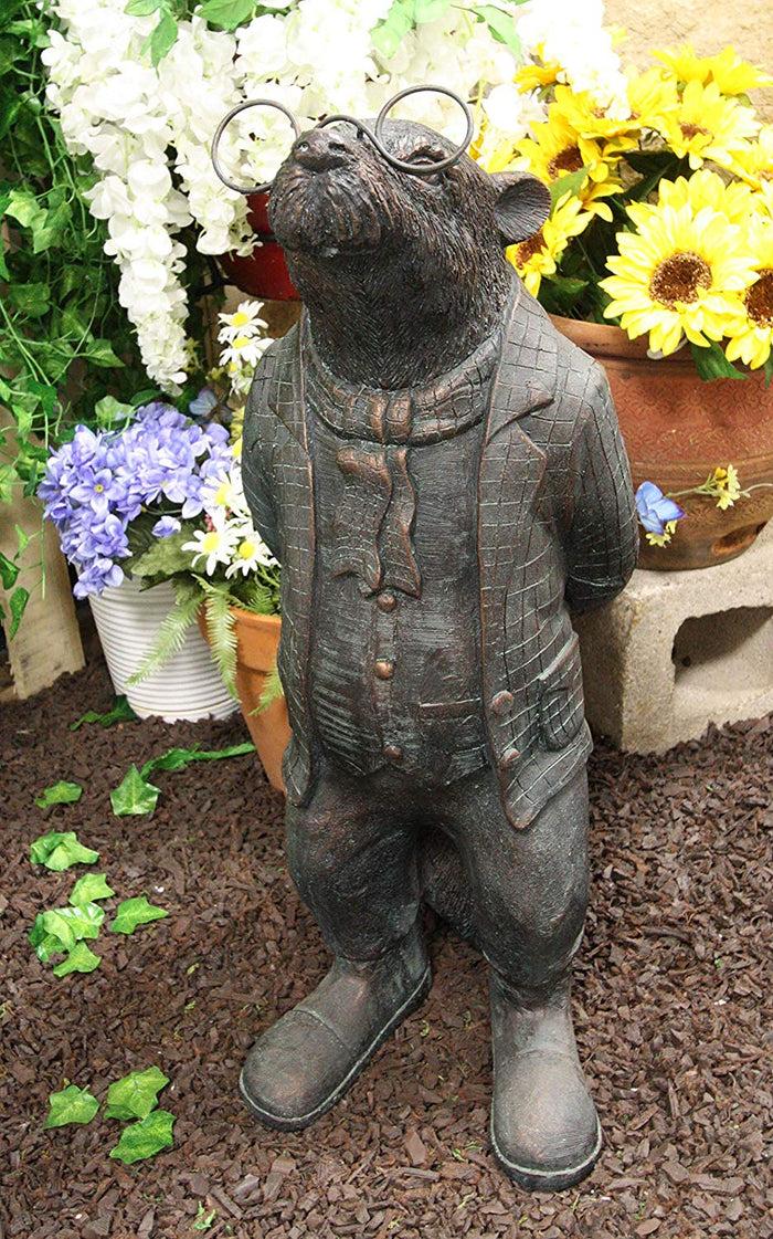 ebros gift Ebros Gift Large Whimsical Genius Professor Einstein Mole with Glasses Garden Statue 26.25" Tall Resin in Aged Bronze Finish Rustic Fairy Tale Moles Patio Pool Lawn Outdoors Decorative Sculpture