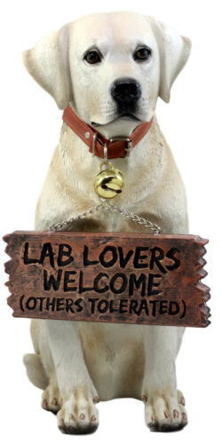 ebros gift Ebros Gift Lifelike Pet Pal Labrador Retriever Statue 13.25" H Golden Retriever Dog with Jingle Collar and Greeting Sign As Patio Welcome Home Decor Sculpture (Yellow)