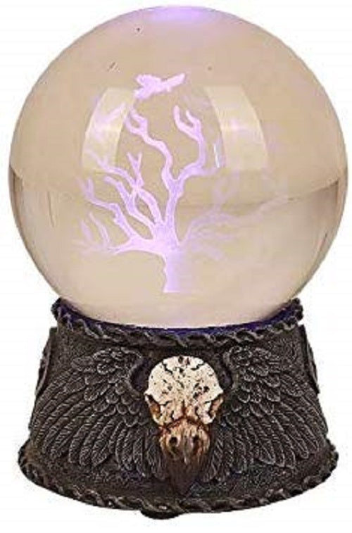 ebros gift Ebros Gift Lighted LED Sphere Ball with Gothic Raven Resin Base Home Decor