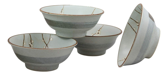 Ebros Gift Ebros Gift Made In Japan 8.5" Dia Light Blue Plum Set Of 4 Bowls With Sakura Cherry Blossoms Design 42 Oz Ramen Pho Noodles Soup Serving Bowl Kitchen Dining