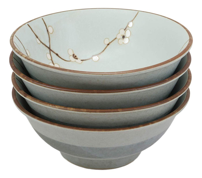 Ebros Gift Ebros Gift Made In Japan 8.5" Dia Light Blue Plum Set Of 4 Bowls With Sakura Cherry Blossoms Design 42 Oz Ramen Pho Noodles Soup Serving Bowl Kitchen Dining