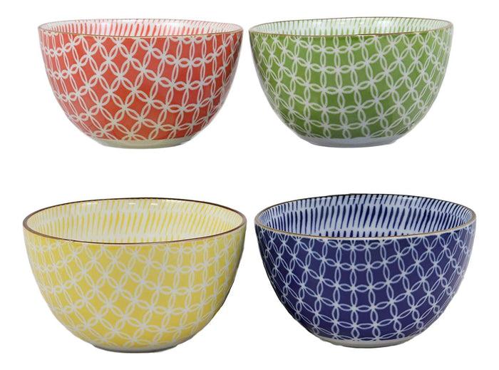 ebros gift Ebros Gift Made In Japan Assorted Colorful Porcelain Bowls Set of 4 Rice Salad Miso Soup Ice Cream Appetizer Bowl 5"Dia Japanese Aesthetic Geometry Decor Meal Dining Bowls