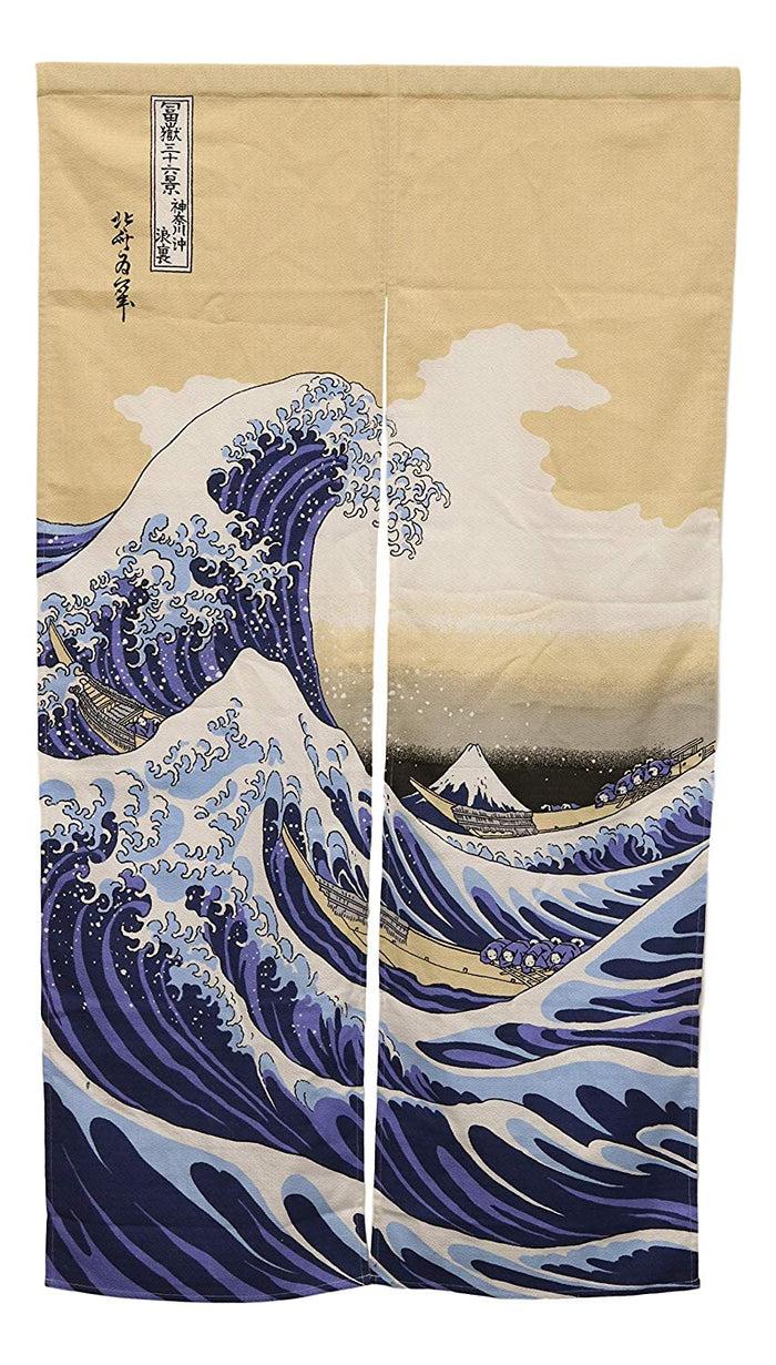 ebros gift Ebros Gift Made in Japan Japanese Style Uncut Noren Doorway Curtain Tapestry Standard 59.25" Long 33.5" Wide Home Room Divider Decor Curtains (The Great Wave Off Kanagawa Beige)
