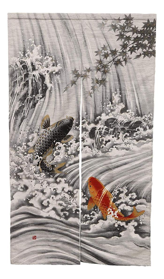 ebros gift Ebros Gift Made in Japan Japanese Style Uncut Noren Doorway Curtain Tapestry Standard 59.25" Long 33.5" Wide for Restaurant Or Home Room Divider Decor Curtains (Waterfall Two Koi Fishes)