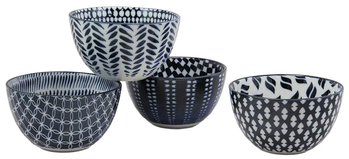 Ebros Gift Ebros Gift Made In Japan Stylish Symmetry Contemporary Design 5"Diameter 16oz Porcelain Bowls Set Of 4 For Salad Ramen Pho Soup Cereal Home And Kitchen Decorative Bowl Gift Set (Blue Patterns)