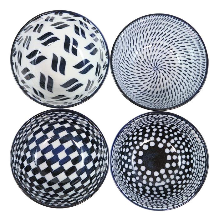 Ebros Gift Ebros Gift Made In Japan Stylish Symmetry Contemporary Design 5"Diameter 16oz Porcelain Bowls Set Of 4 For Salad Ramen Pho Soup Cereal Home And Kitchen Decorative Bowl Gift Set (Blue Patterns)