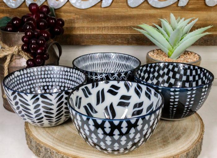 ebros gift Ebros Gift Made In Japan Stylish Symmetry Contemporary Design 5"Diameter 16oz Porcelain Bowls Set Of 4 For Salad Ramen Pho Soup Cereal Home And Kitchen Decorative Bowl Gift Set (Blue Patterns)