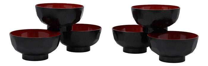 Ebros Gift Ebros Gift Made In Japan Traditional Small Black Red Lacquer Copolymer Plastic Bowl For Rice Salad Miso Soup 4.5"Dia 6oz Japanese Restaurant Supply Bowls Home Kitchen (Dotted Ridged Pattern 6)