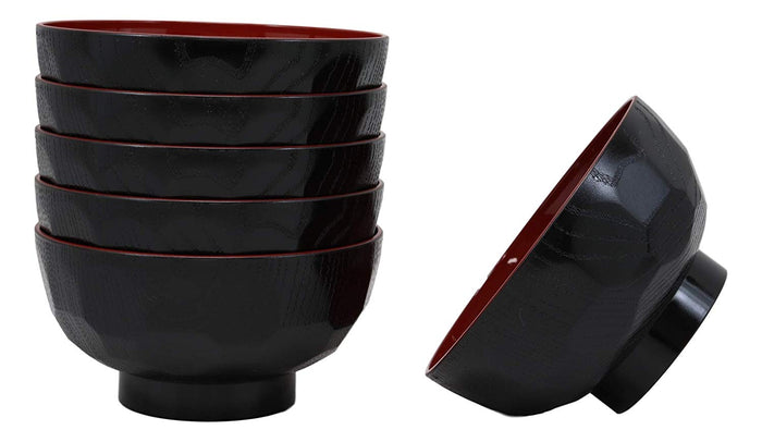 Ebros Gift Ebros Gift Made In Japan Traditional Small Black Red Lacquer Copolymer Plastic Bowl For Rice Salad Miso Soup 4.5"Dia 6oz Japanese Restaurant Supply Bowls Home Kitchen (Dotted Ridged Pattern 6)