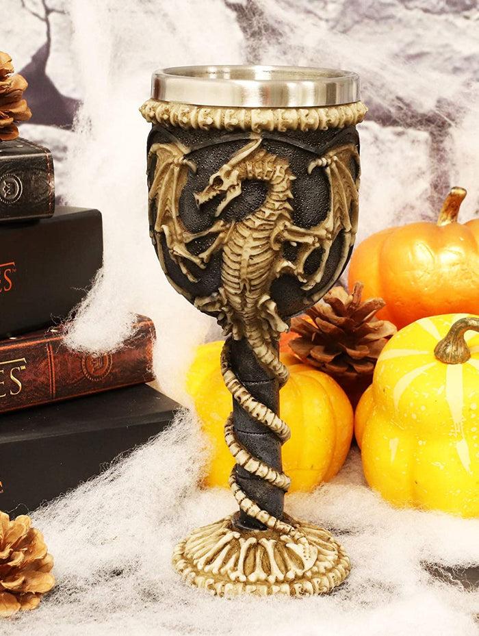 ebros gift Ebros Gift Medieval Flying Dragon Skeleton Fossil Ossuary Goblet Wine Chalice