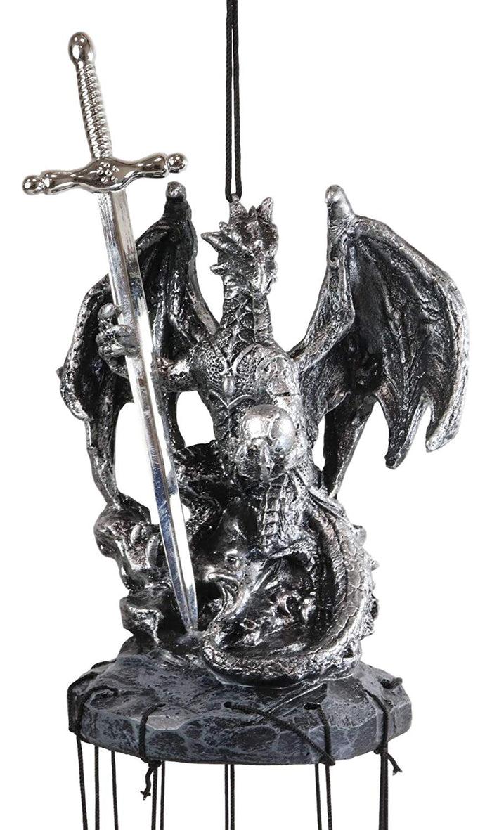 Ebros Gift Ebros Gift Medieval Silver Dragon Holding Excalibur Sword And Orb Figurine Crown Top Resonant Wind Chime Garden Patio Home Fantasy Dungeons And Dragons Accent Decor