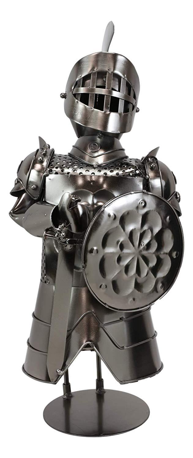 ebros gift Ebros Gift Medieval Suit of Armor Spartan Mohawk Knight with Sword and Shield Hand Sculpted Steel Metal Wine Bottle Holder Caddy Decor