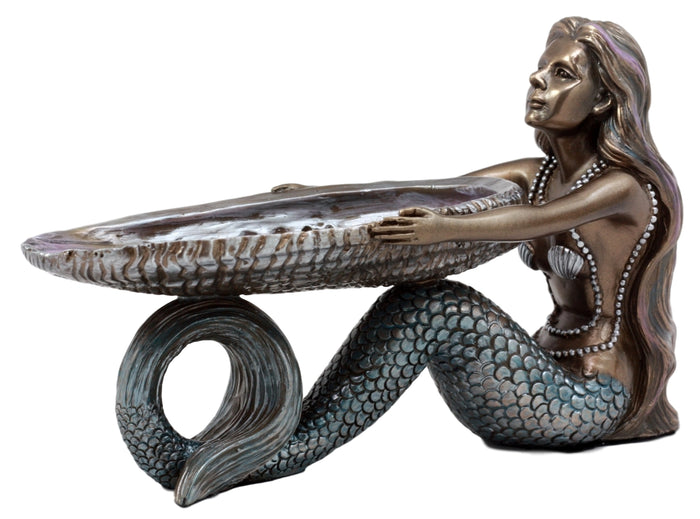 Ebros Gift Ebros Gift Mermaid Holding Abalone Shell Platter Jewelry Dish Figurine 9"L Art Nouveau Soap Dish Key Holder Multi Function Decor