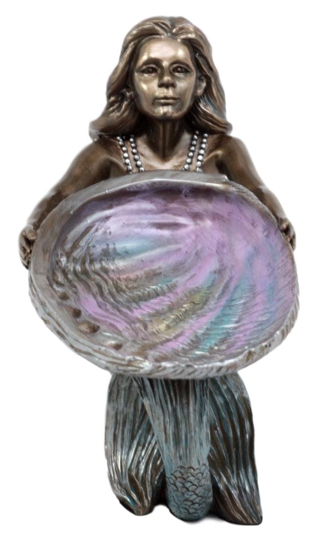 Ebros Gift Ebros Gift Mermaid Holding Abalone Shell Platter Jewelry Dish Figurine 9"L Art Nouveau Soap Dish Key Holder Multi Function Decor
