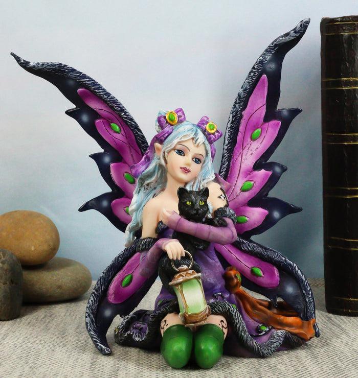 ebros gift Ebros Gift Mystical Black Cat With Purple Witch Fairy Carrying Green Lantern Figurine 6.25"H