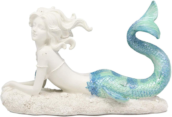 Ebros Gift Ebros Gift Nautical Capiz Blue Tailed Siren Mermaid With Seashell And Starfish Statue Ocean Aquamarine Princess Coastal Beach Under The Sea Decorative Accent (Resting On Seabed)